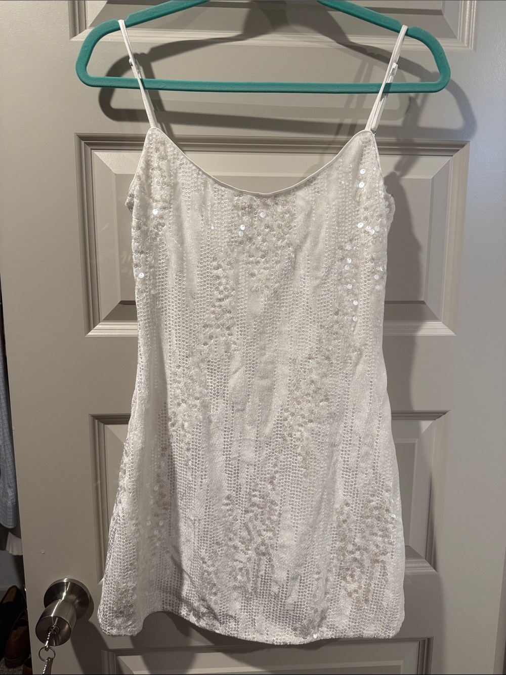 White Sequin Slip Dress